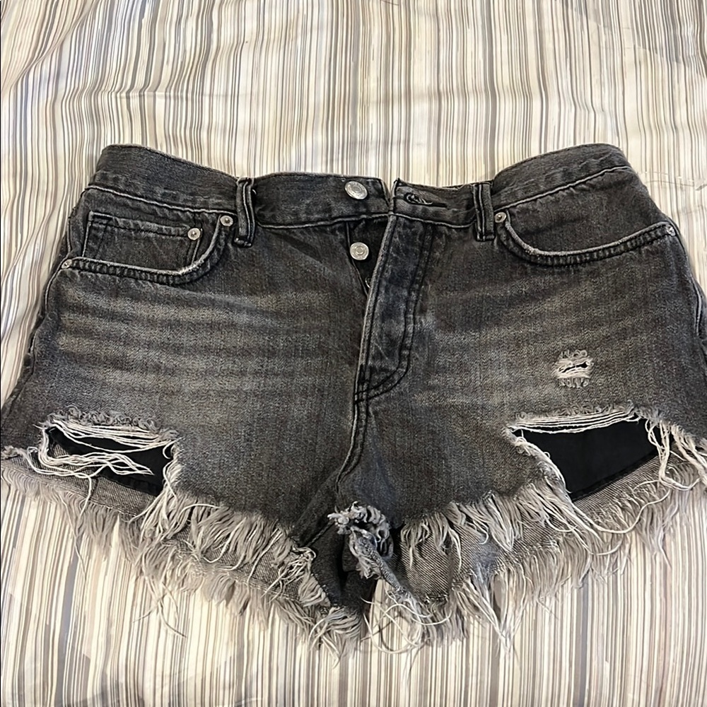 Free People Gray Distressed Jean Shorts Size 28 - Picture 1 of 3